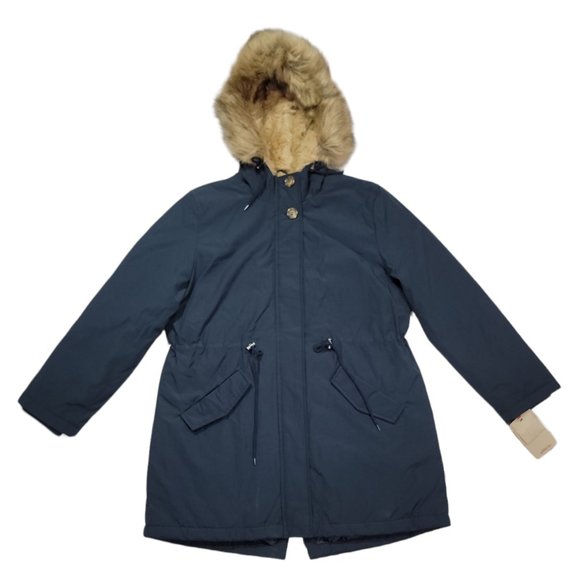 Levis Womens Faux Fur Lined Hooded Parka Jacket Navy Sz XL